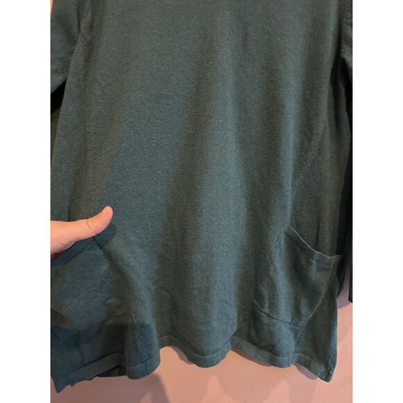 J Jill Size Medium Cotton Cashmere Blend Knit Tunic w/pockets Green V-neck Soft - Picture 3 of 8